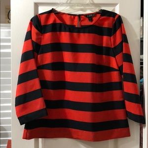 J Crew Three-Quarter Sleeve Red and Navy Shirt
